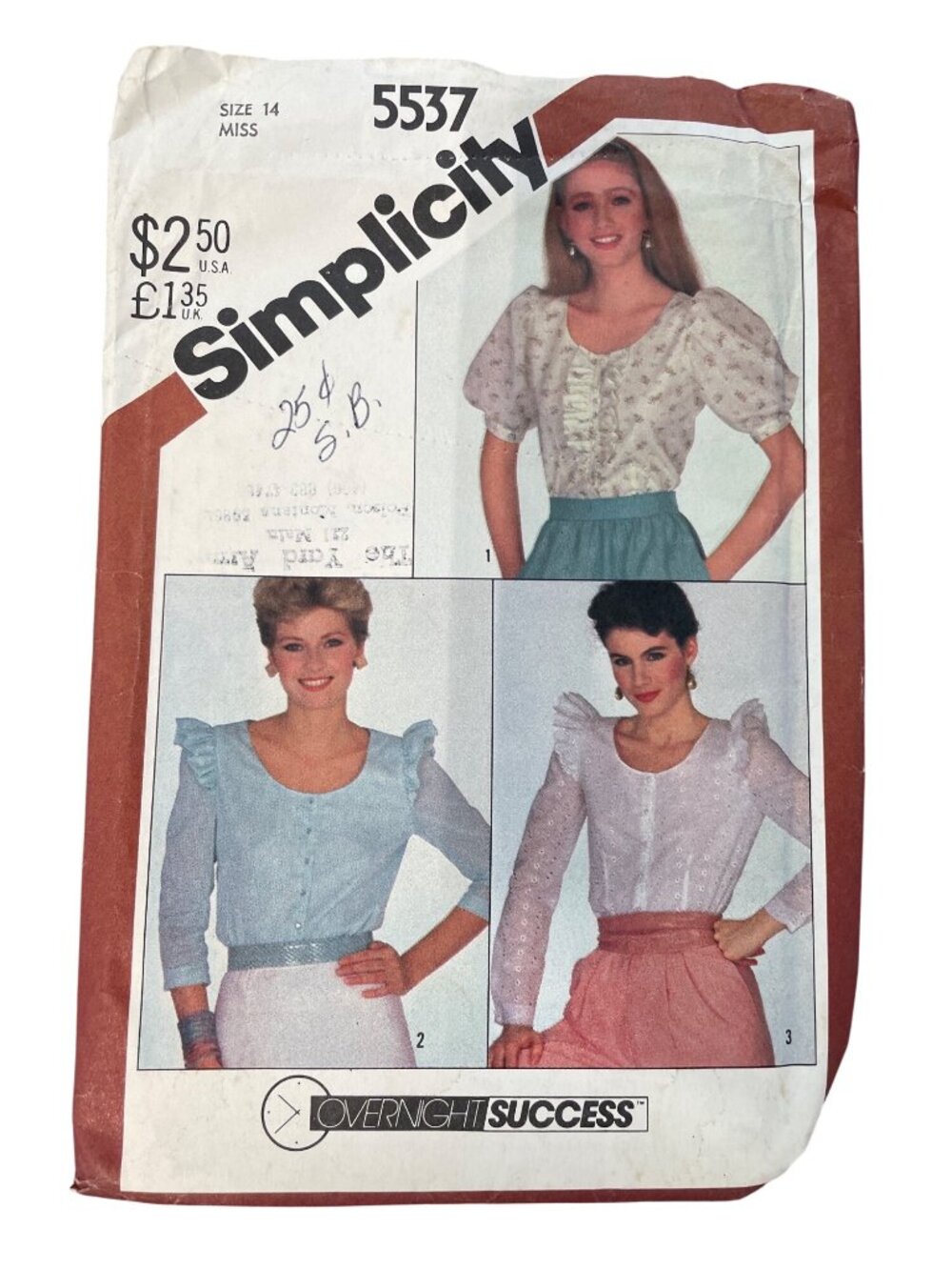 Vintage 80s Simplicity 5537 Sewing Pattern Size 14 Miss Blouse Dressmaking UNCUT